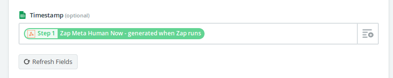 Zapier autogenerates a "Now" timestamp for you!