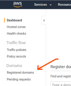 Registered Domains link in AWS Route 53 Console